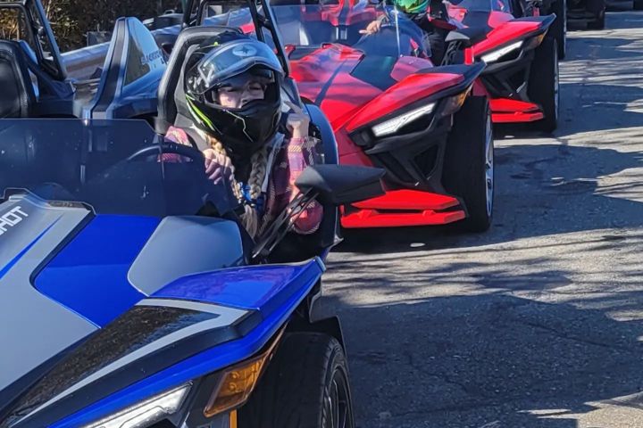 a motorcycle parked on the side of a road